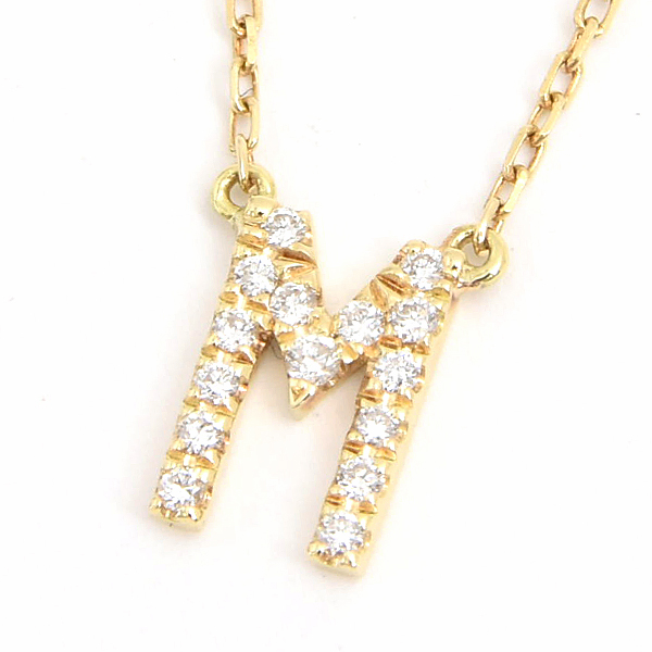アーカー ネックレス レディース イニシャル M ダイヤモンド D0.06ct ペンダント イエローゴールド AHKAH VC0040010100 K18YG 中古