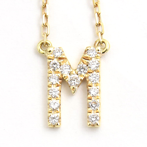 アーカー ネックレス レディース イニシャル M ダイヤモンド D0.06ct ペンダント イエローゴールド AHKAH VC0040010100 K18YG 中古