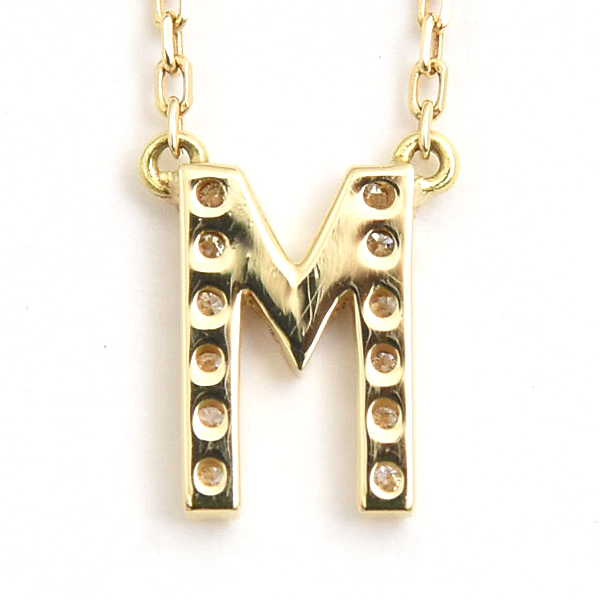 アーカー ネックレス レディース イニシャル M ダイヤモンド D0.06ct ペンダント イエローゴールド AHKAH VC0040010100 K18YG 中古