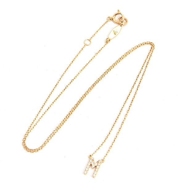 アーカー ネックレス レディース イニシャル M ダイヤモンド D0.06ct ペンダント イエローゴールド AHKAH VC0040010100 K18YG 中古