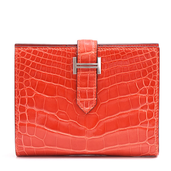 エルメス 財布 レディース ベアンコンパクト Z刻印 二つ折り コンパクトウォレット レッド系 アリゲーター HERMES 中古