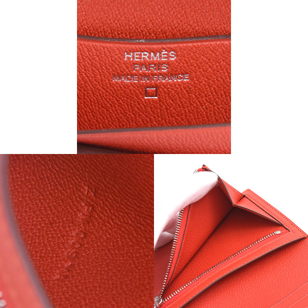 エルメス 財布 レディース ベアンコンパクト Z刻印 二つ折り コンパクトウォレット レッド系 アリゲーター HERMES 中古
