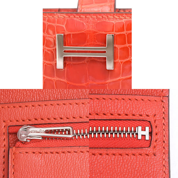 エルメス 財布 レディース ベアンコンパクト Z刻印 二つ折り コンパクトウォレット レッド系 アリゲーター HERMES 中古