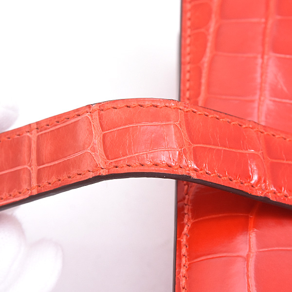 エルメス 財布 レディース ベアンコンパクト Z刻印 二つ折り コンパクトウォレット レッド系 アリゲーター HERMES 中古