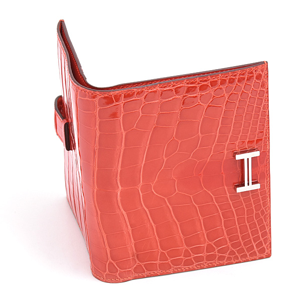 エルメス 財布 レディース ベアンコンパクト Z刻印 二つ折り コンパクトウォレット レッド系 アリゲーター HERMES 中古