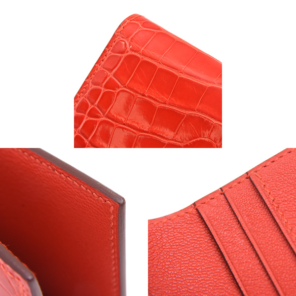 エルメス 財布 レディース ベアンコンパクト Z刻印 二つ折り コンパクトウォレット レッド系 アリゲーター HERMES 中古