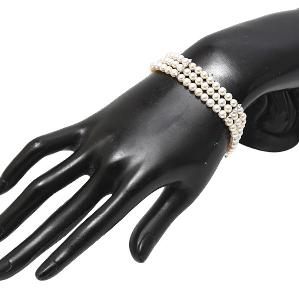 ミキモト ブレス レディース 3連 ベビーパール ダイヤ ブレス D0.44ct ホワイトゴールド MIKIMOTO K18WG 中古