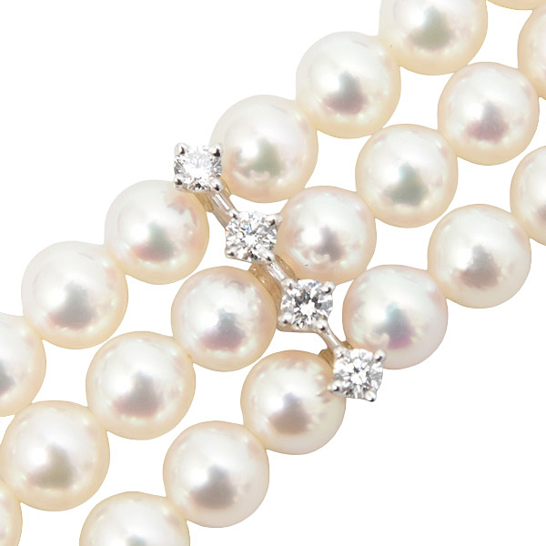 ミキモト ブレス レディース 3連 ベビーパール ダイヤ ブレス D0.44ct ホワイトゴールド MIKIMOTO K18WG 中古