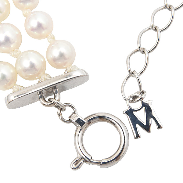 ミキモト ブレス レディース 3連 ベビーパール ダイヤ ブレス D0.44ct ホワイトゴールド MIKIMOTO K18WG 中古