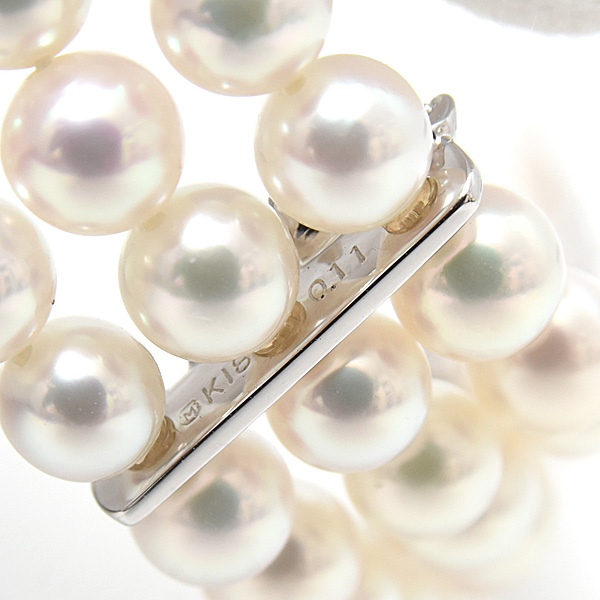 ミキモト ブレス レディース 3連 ベビーパール ダイヤ ブレス D0.44ct ホワイトゴールド MIKIMOTO K18WG 中古