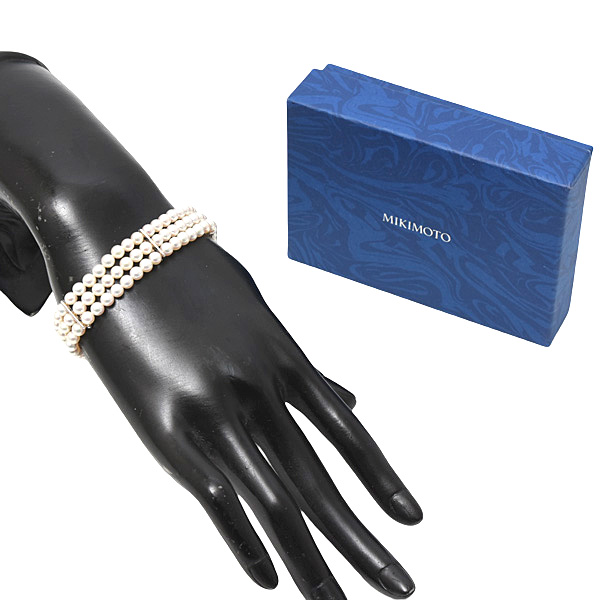 ミキモト ブレス レディース 3連 ベビーパール ダイヤ ブレス D0.44ct ホワイトゴールド MIKIMOTO K18WG 中古