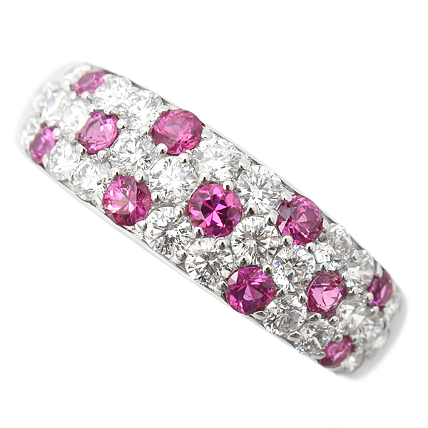 ミキモト 指輪 レディース ダイヤモンド×ルビー リング D1.02ct R0.56ct 19号 K18WG ホワイトゴールド MIKIMOTO 中古
