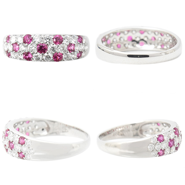 ミキモト 指輪 レディース ダイヤモンド×ルビー リング D1.02ct R0.56ct 19号 K18WG ホワイトゴールド MIKIMOTO 中古