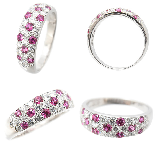 ミキモト 指輪 レディース ダイヤモンド×ルビー リング D1.02ct R0.56ct 19号 K18WG ホワイトゴールド MIKIMOTO 中古