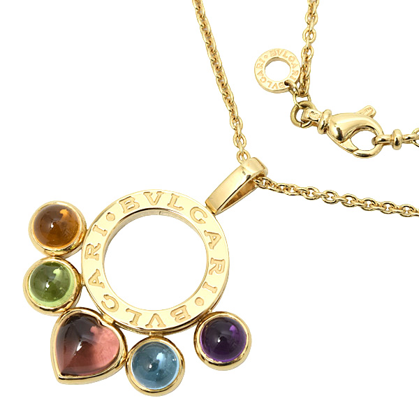 ブルガリ ネックレス レディース アレグラ マルチストーン アメジスト ペリドット他 イエローゴールド BVLGARI 750YG 中古