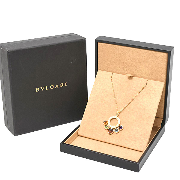 ブルガリ ネックレス レディース アレグラ マルチストーン アメジスト ペリドット他 イエローゴールド BVLGARI 750YG 中古