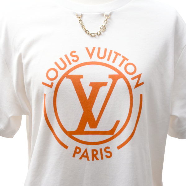ルイヴィトン 半袖Tシャツ レディース フロックド LV Tシャツ Mサイズ クリーニング済み ホワイト オレンジ Louis Vuitton RW242WW 中古