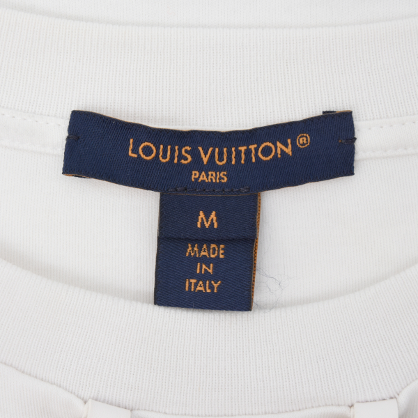ルイヴィトン 半袖Tシャツ レディース フロックド LV Tシャツ Mサイズ クリーニング済み ホワイト オレンジ Louis Vuitton RW242WW 中古