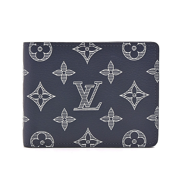 ルイヴィトン 財布 メンズ モノグラムシャドウ ポルトフォイユミュルティプル 二つ折り カーフ ネイビーブルー Louis Vuitton M83379 中古