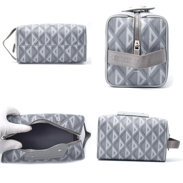 クリスチャンディオール バッグ メンズ ランゴ トイレタリーケース CDダイヤモンド ポーチ グレー系 Christian Dior 2ADCA418CDP 中古