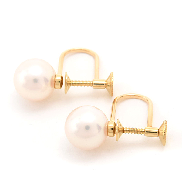 ミキモト イヤリング レディース 1Pパール 7.6mm珠 イエローゴールド MIKIMOTO K18 中古