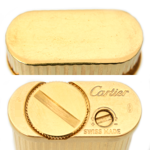 カルティエ ライター ゴドロン ガスライター ストライプ ゴールド メンテナンス済み Cartier 中古