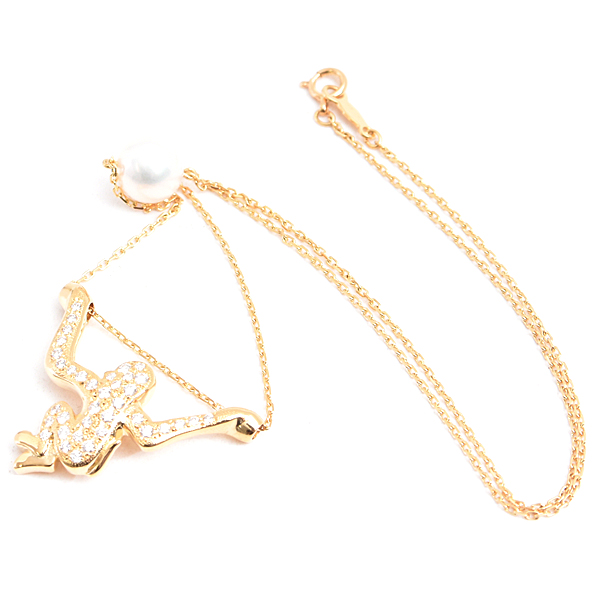 ミキモト ネックレス レディース モンキーモチーフ ダイヤ×パール ネックレス D0.40ct ゴールド MIKIMOTO K18 中古