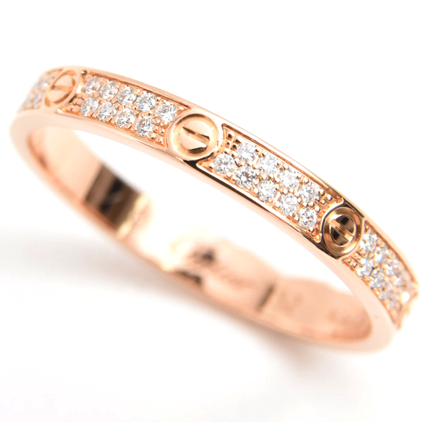 カルティエ 指輪 レディース ミニラブ フルパヴェダイヤ リング 52号 ピンクゴールド Cartier 750PG 中古