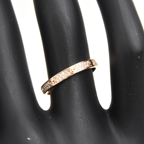 カルティエ 指輪 レディース ミニラブ フルパヴェダイヤ リング 52号 ピンクゴールド Cartier 750PG 中古