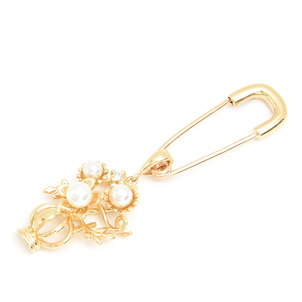 ミキモト ペンダント レディース 3Pパール ダイヤ フラワーモチーフ 3WAY ブローチ 3.0mm～4.0mm珠 イエローゴールド MIKIMOTO K18 中古
