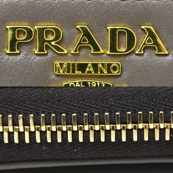 プラダ 財布 レディース 長財布 ラウンドファスナー カーフレザー グレーブラウン PRADA 中古