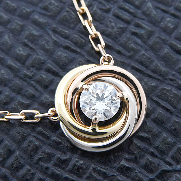 カルティエ ネックレス レディース トリニティ 1Pダイヤモンド ペンダント ゴールド Cartier 750YG×WG×PG 中古