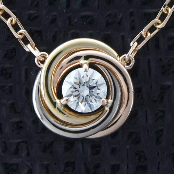 カルティエ ネックレス レディース トリニティ 1Pダイヤモンド ペンダント ゴールド Cartier 750YG×WG×PG 中古