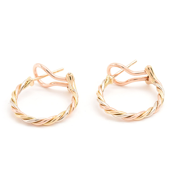 カルティエ ピアス レディース トリニティ ツイスト フープ ゴールド Cartier 750YG×WG×PG 中古