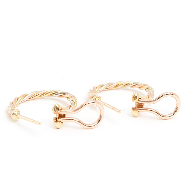 カルティエ ピアス レディース トリニティ ツイスト フープ ゴールド Cartier 750YG×WG×PG 中古