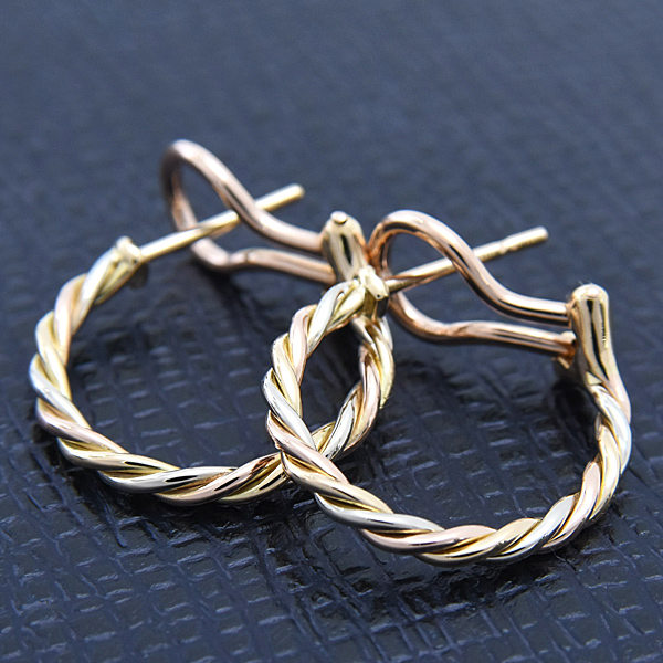 カルティエ ピアス レディース トリニティ ツイスト フープ ゴールド Cartier 750YG×WG×PG 中古