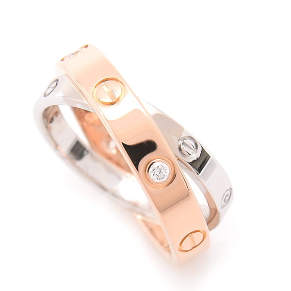 カルティエ 指輪 レディース 6Pダイヤ ビーラブ リング 49号 実寸9.5号 ゴールド 750WG×PG Cartier 中古