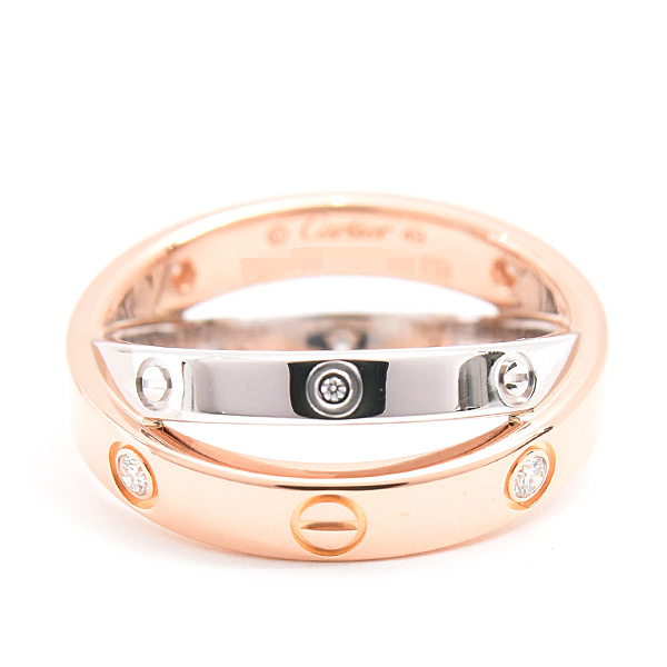 カルティエ 指輪 レディース 6Pダイヤ ビーラブ リング 49号 実寸9.5号 ゴールド 750WG×PG Cartier 中古