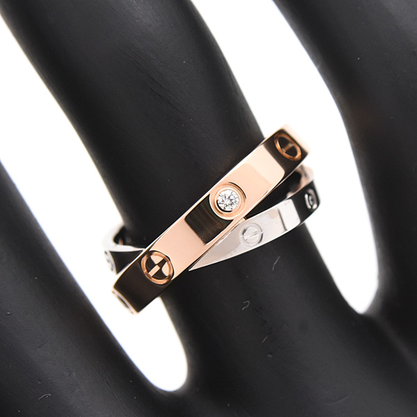 カルティエ 指輪 レディース 6Pダイヤ ビーラブ リング 49号 実寸9.5号 ゴールド 750WG×PG Cartier 中古