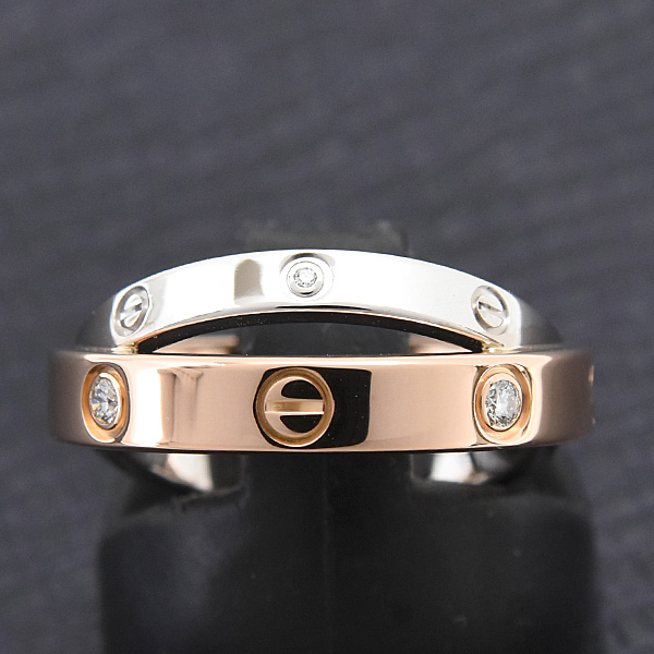 カルティエ 指輪 レディース 6Pダイヤ ビーラブ リング 49号 実寸9.5号 ゴールド 750WG×PG Cartier 中古