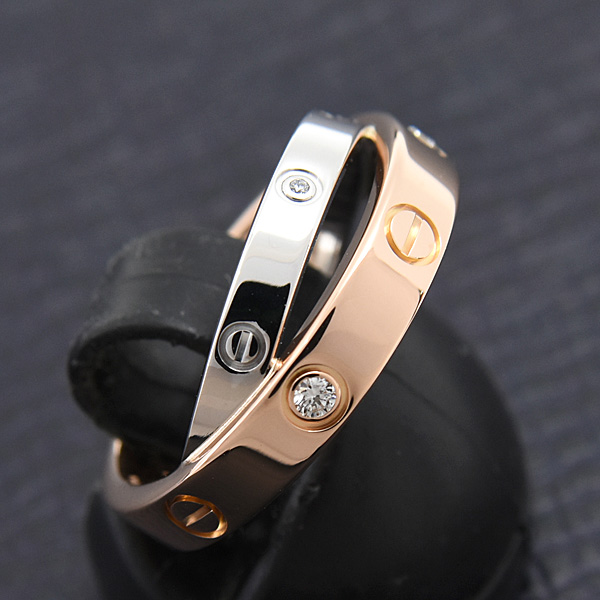 カルティエ 指輪 レディース 6Pダイヤ ビーラブ リング 49号 実寸9.5号 ゴールド 750WG×PG Cartier 中古