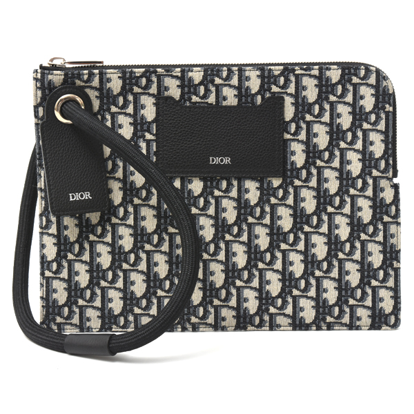 ディオール バッグ メンズ クラッチバッグ セカンドバッグ オブリーグ ジャガード レザー ネイビー Dior 中古