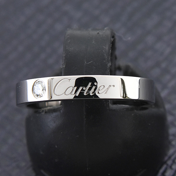 カルティエ 指輪 レディース エングレーブド 1Pダイヤ リング 48号 実寸8号 プラチナ Cartier PT950 中古