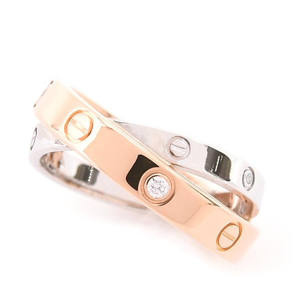 カルティエ 指輪 レディース 6Pダイヤ ビーラブ リング 50号 実寸10号 ゴールド 750WG×PG Cartier 中古