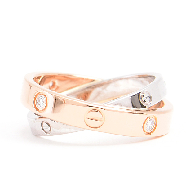 カルティエ 指輪 レディース 6Pダイヤ ビーラブ リング 50号 実寸10号 ゴールド 750WG×PG Cartier 中古