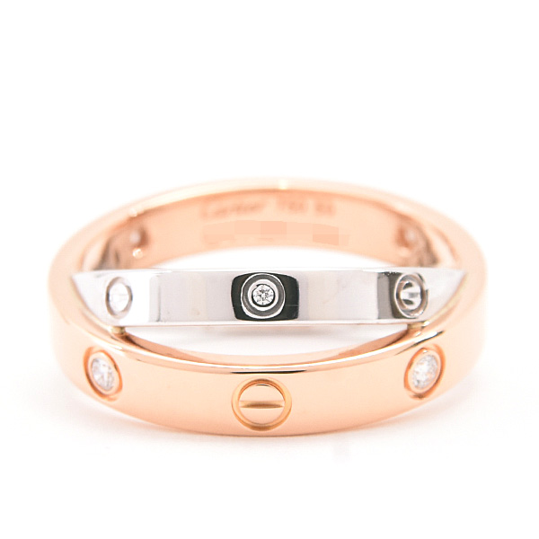 カルティエ 指輪 レディース 6Pダイヤ ビーラブ リング 50号 実寸10号 ゴールド 750WG×PG Cartier 中古