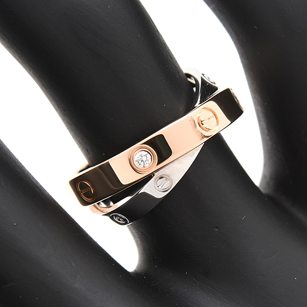 カルティエ 指輪 レディース 6Pダイヤ ビーラブ リング 50号 実寸10号 ゴールド 750WG×PG Cartier 中古
