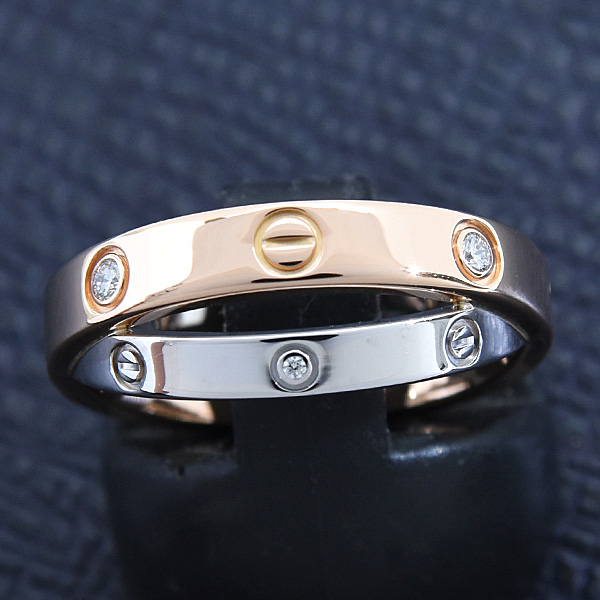 カルティエ 指輪 レディース 6Pダイヤ ビーラブ リング 50号 実寸10号 ゴールド 750WG×PG Cartier 中古