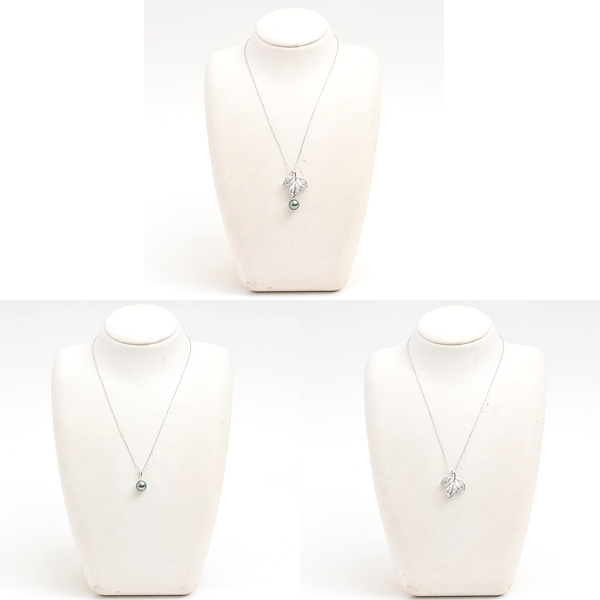 ミキモト ネックレス レディース リーフデザイン パール ダイヤ ペンダント D0.29ct 8.6mm珠 ホワイトゴールド MIKIMOTO K18WG 中古