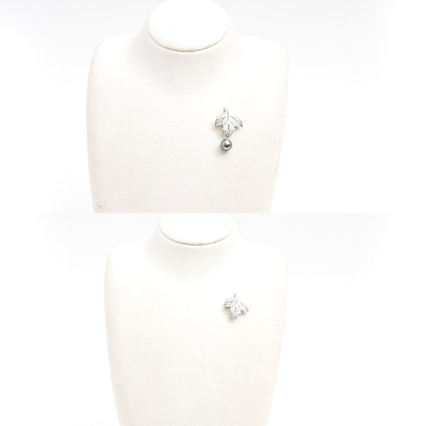 ミキモト ネックレス レディース リーフデザイン パール ダイヤ ペンダント D0.29ct 8.6mm珠 ホワイトゴールド MIKIMOTO K18WG 中古